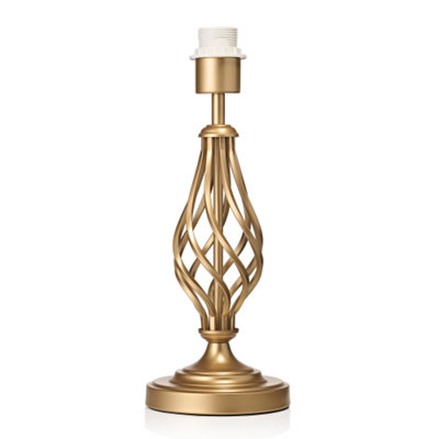 Happy Homewares Traditional Sleek Satin Gold Brass Table Lamp Base With Twist Metal Stem Design from B&Q