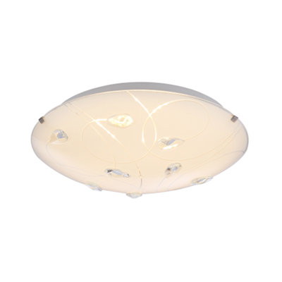 Happy Homewares Traditional Classic Opal White Glass 25Cm Flush Ceiling Light With Crystal Drops