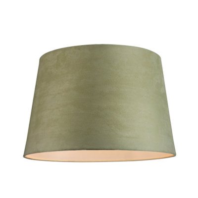 Happy Homewares Olive Velvet 12 Inch Drum Lamp Shade With Cotton Inner Green/White