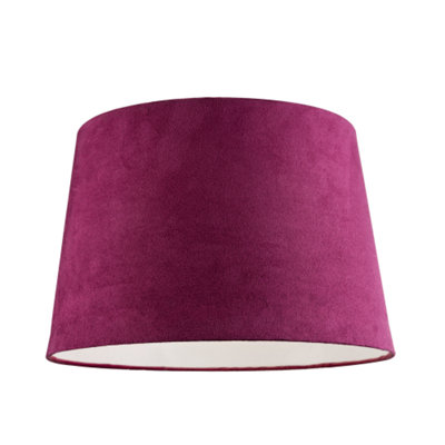 Happy Homewares Hot Velvet Fabric 12 Inch Drum Lamp Shade With Cotton Inner Pink/White