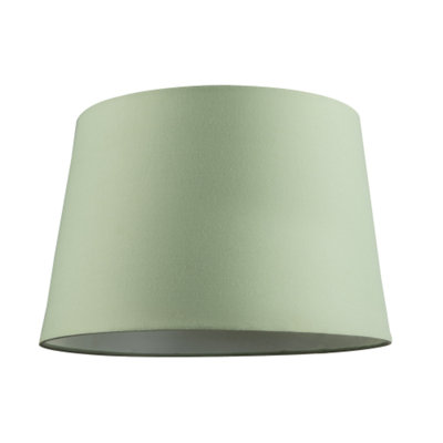 Happy Homewares Green/White Olive Cotton Fabric Drum Lampshade With Cotton Inner 20Cm