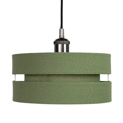 Happy Homewares Green/Light Contemporary Olive Linen Fabric Triple Tier Ceiling Pendant Shade 13Cm