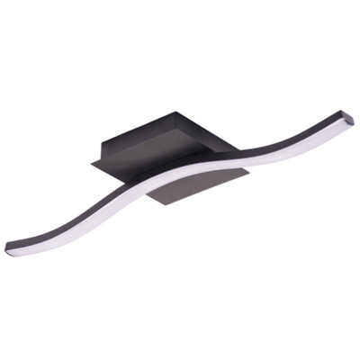 Happy Homewares Contemporary Designer Single Wavy Strip Led Ceiling Fitting In Matte Light/Black
