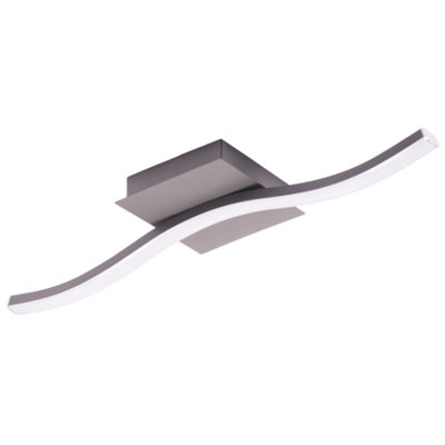 Happy Homewares Contemporary Designer Single Wavy Strip Led Ceiling Fitting In Matte Light/Grey