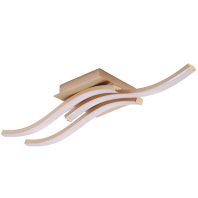 Happy Homewares Modern Triple Wavy Strip Flush Led Ceiling Light Fixture In Matte Gold Sand from B&Q
