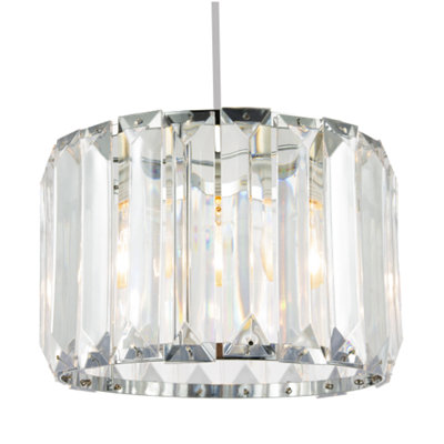 Happy Homewares Light Contemporary Easy Fit Chrome Pendant Shade With Clear Acrylic Rectangular Rods 15Cm
