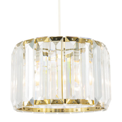 Happy Homewares Contemporary Easy Fit Pendant Shade With Clear Acrylic Rectangular Rods Gold