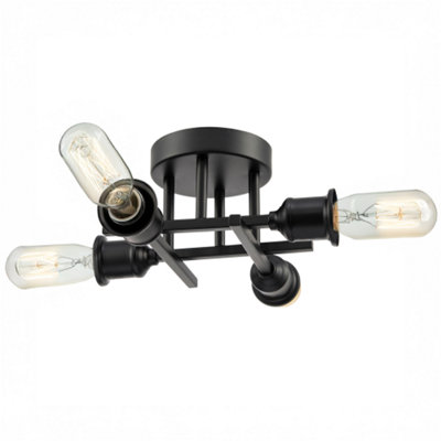 B&Q -  Industrial Vintage Matte Black Ceiling Light Fixture With Classic Lampholders