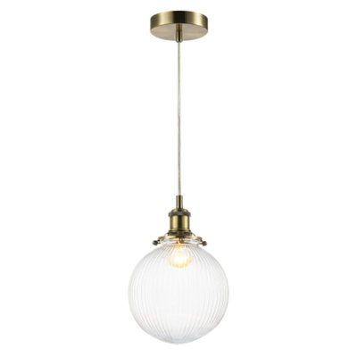 Happy Homewares Light Traditional Vintage Lantern Pendant In Antique Brass With Glass Shade 120Cm