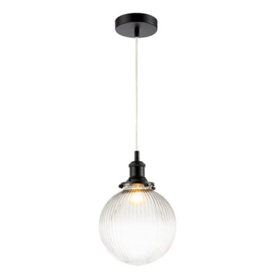 Happy Homewares Light/Black Traditional Vintage Lantern Pendant In Matte With Glass Shade 120Cm