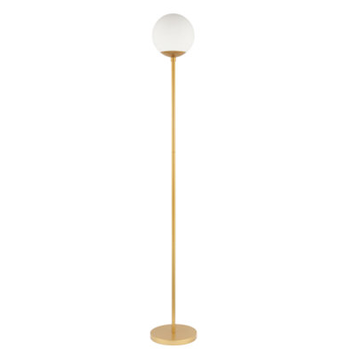 Happy Homewares Modern Satin Gold Floor Lamp With Opal White Globe Glass Shade And Foot Switch from B&Q