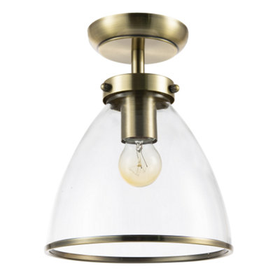 B&Q -  Industrial Style Antique Brass Ceiling Lamp Fitting With Transparent Glass Shade