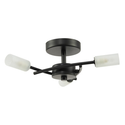 Happy Homewares Contemporary Designer 3-Arm Matte Ceiling With Tubular Shades Black/Light