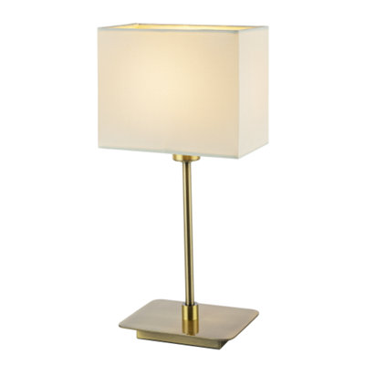 Happy Homewares White Contemporary Antique Brass Bedside Table Lamp With Cotton Fabric Shade 33Cm