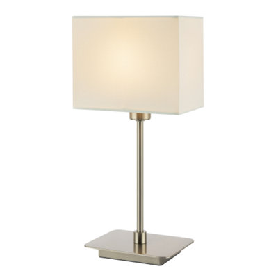 Happy Homewares White Contemporary Satin Nickel Bedside Table Lamp With Cotton Fabric Shade 33Cm