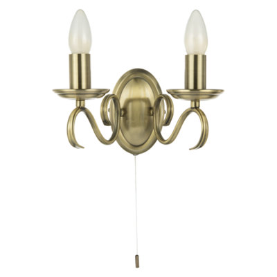 Happy Homewares Traditional Wall Fitting With Pull Switch And Scroll Arms And Sconces Light