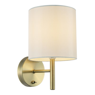 Happy Homewares White/Light Contemporary Bedside Wall Lamp In Antique Brass With Toggle Switch And Shade 24Cm