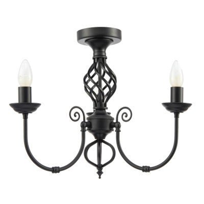 Happy Homewares Black/Light Traditional Classic Matte Chandelier Ceiling With Twisted Knot 38Cm