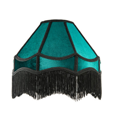 Happy Homewares Traditional Victorian Empire 40Cm Lamp Shade In Emerald Velvet With Tassels Dark
