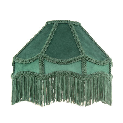 Happy Homewares Green Traditional Victorian Empire Lampshade In Soft Forest Velvet With Tassels 19Cm