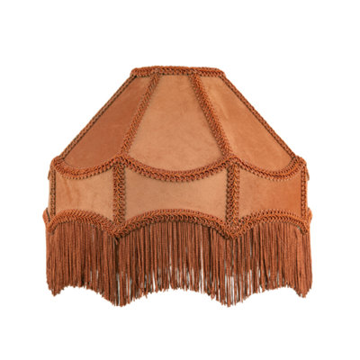 Happy Homewares Traditional Victorian Empire Lampshade In Mustard Ochre Velvet With Long Tassels Light