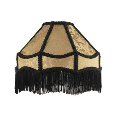 Happy Homewares Unisex Gold Shimmer Victorian Lamp Shade With Floral Decoration & Black Long Tassels | : 12 Inches - Image 4