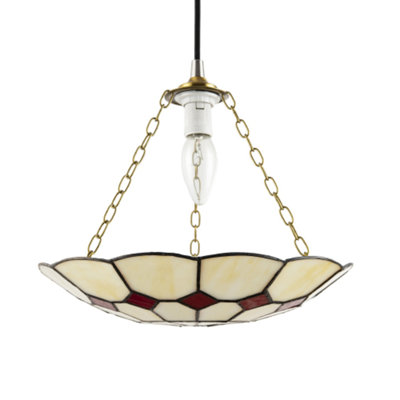 Happy Homewares Classic Stained Glass Tiffany Pendant Lighting Shade With Diamonds Amber/Red