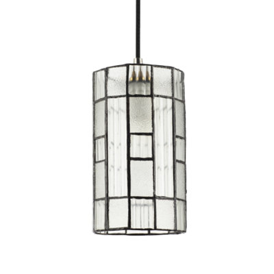 Happy Homewares Light Cylindrical Traditional Tiffany Easy Fit Shade With Frosted And Ribbed Panels 12Cm
