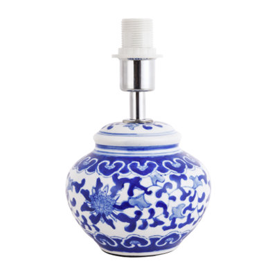 Happy Homewares Blue/White Hand Painted Oriental Floral Themed Ceramic Table Lamp Base In And 20Cm