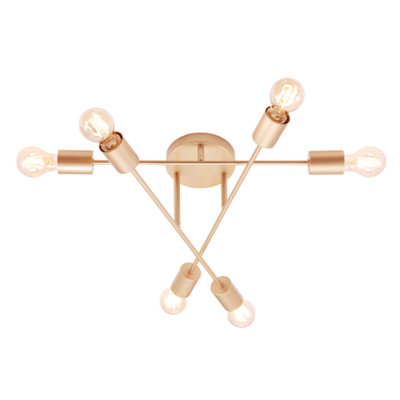 B&Q -  Industrial Designer Styled Satin Gold Ceiling Light With Straight Metal Arms