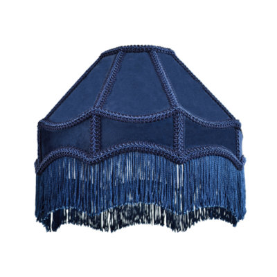 Happy Homewares Blue Traditional Victorian Empire Lampshade In Midnight Velvet With Tassels 19Cm
