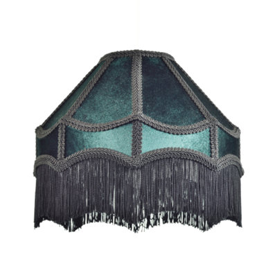 Happy Homewares Dark Traditional Victorian Empire Lampshade In Emerald Velvet With Tassels 19Cm