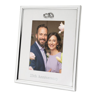 Happy Homewares 25Th Anniversary Plated 5X7 Picture Frame With Double Diamante Rings Silver