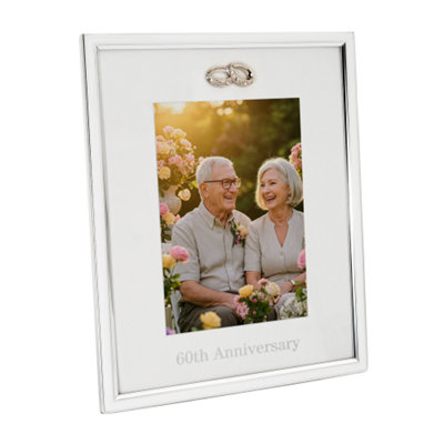Happy Homewares 60Th Anniversary Plated 5X7 Picture Frame With Double Diamante Rings Silver