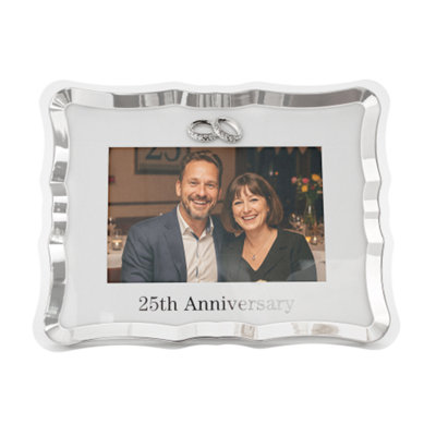 Happy Homewares Silver Modern 25Th Anniversary Picture Frame In Plating With Rings Size 25