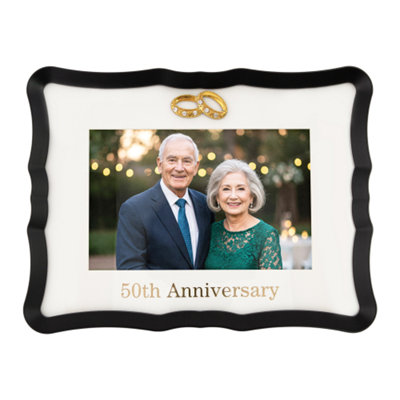 Happy Homewares 50Th Anniversary Landscape 4X6 Frame With Gold Text And Gold Rings from B&Q