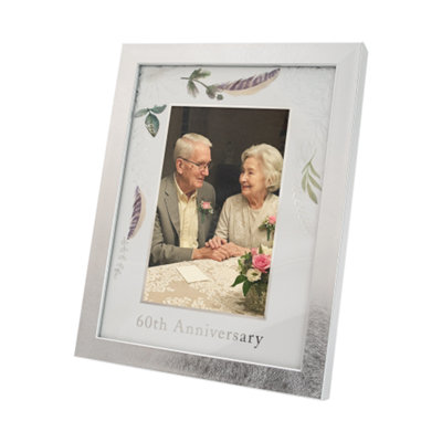 Happy Homewares Modern 60Th Anniversary 4X6 Frame In Brushed With Floral Decor Silver