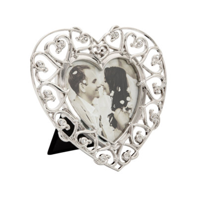 Happy Homewares Silver Heart Themed 4X4 Picture Frame With Diamante Crystals Small