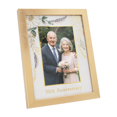 Happy Homewares Modern 50Th Anniversary 4X6 Frame In Brushed With Floral Decor Gold