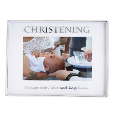 Happy Homewares Contemporary Plated Christening 4X6 Picture Frame For Wall Or Table Silver