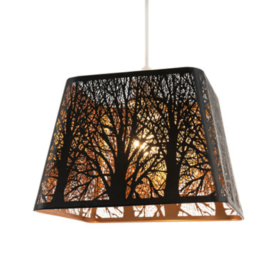 Happy Homewares Matte Tree Forest Pendant Lighting Shade With Satin Inner Black/Gold