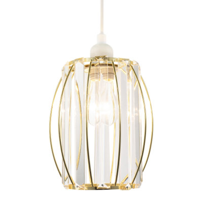 Happy Homewares Gold Modern Polished Pendant Lighting Shade With Clear Glass Prisms 20Cm