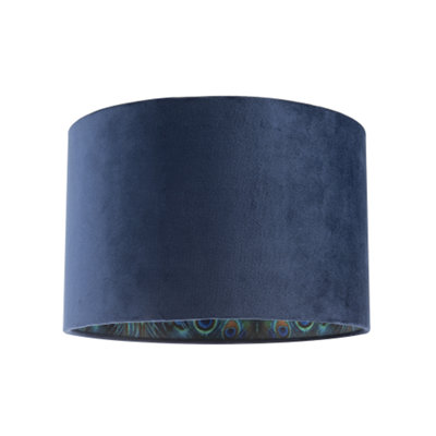 B&Q -  Midnight Blue Velvet Lamp Shade With Colourful Peacock Feather Inner