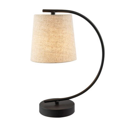 Happy Homewares Chic Table Lamp With Oatmeal Natural Textured Linen Fabric Shade Black