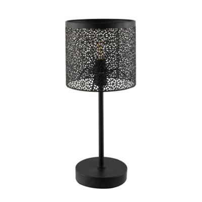 Happy Homewares Classic Chic Moroccan Themed Matte Black Table Lamp With Inline Switch from B&Q