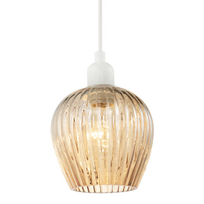 B&Q -  Modern Gold Easy Fit Pendant Lighting Shade With Ridged Fluted Lines