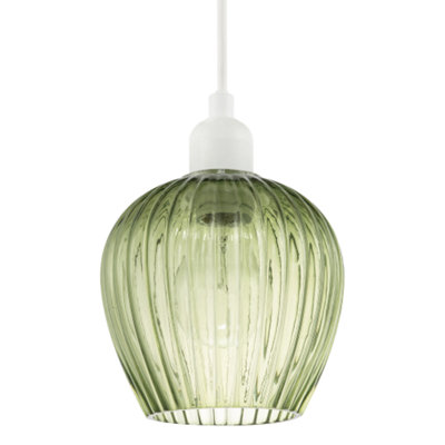 B&Q -  Modern Green Easy Fit Pendant Lighting Shade With Ridged Fluted Lines