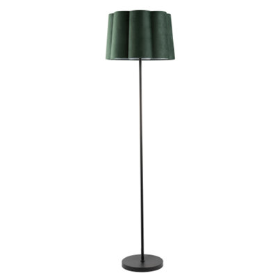 Happy Homewares Black/Green Modern Matte Floor Lamp With Forest Velvet Scallop Shade 147Cm B&Q