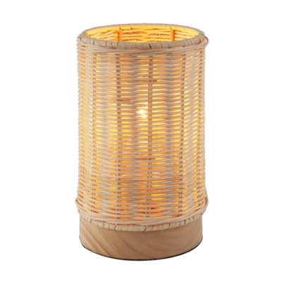 B&Q -  Traditional Natural Woven Rattan Table Lamp With Rubber Wood Base
