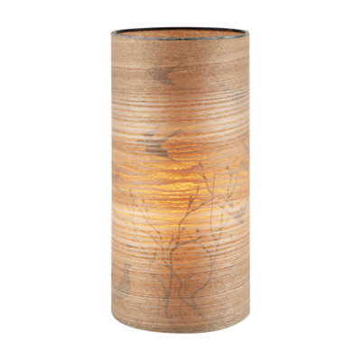 Happy Homewares Bamboo Wood Effect Table Lamp With Black Birds And Trees Inner Lining from B&Q